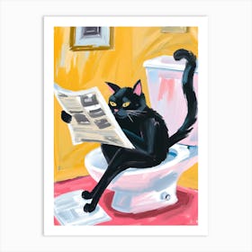 Black Cat Reading Newspaper Art Print