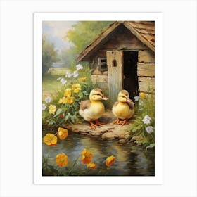 Ducklings At The Cottage 3 Art Print