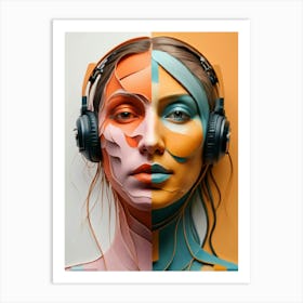 Abstract Portrait Of A Woman With Headphones Art Print