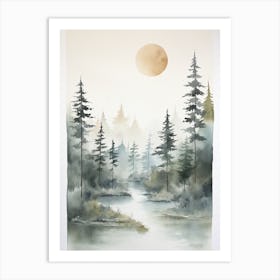 Watercolour Of Taiga Forest   Northern Eurasia And North America 1 Art Print