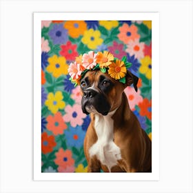 Boxer Dog With Flower Crown Art Print