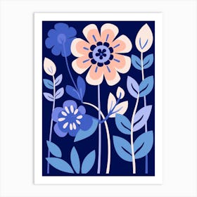 Blue Flower Illustration Zinnia 3 Art Print