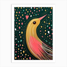 Linework Bird With Hearts & Dots Art Print