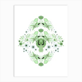 Rhinoceros Beetle, Green Version On White Background Art Print