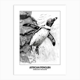 Penguin Diving Into The Water Poster 3 Art Print