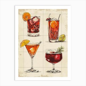 Cocktail Selection Vintage Illustration Art Print