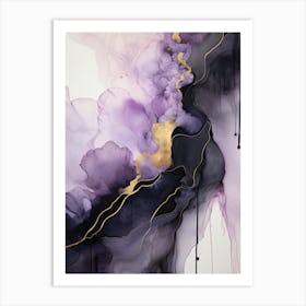 Lilac, Black, Gold Flow Asbtract Painting 2 Art Print