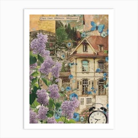 Lilac Flowers Scrapbook Collage Cottage 4 Art Print