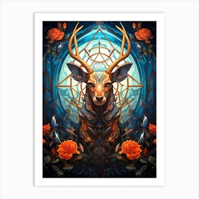 Deer With Roses Art Print