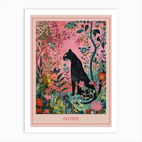 Floral Animal Painting Panther Poster Art Print