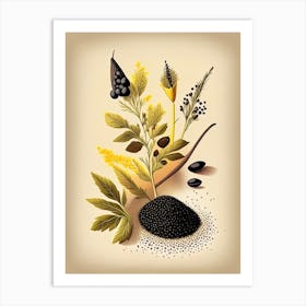 Black Mustard Seeds Spices And Herbs Retro Drawing 1 Art Print