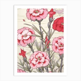 Nadeshiko Dianthus 2 Vintage Japanese Botanical Art Print