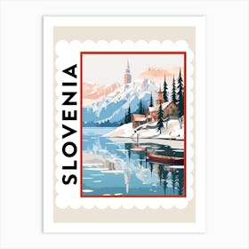 Retro Winter Stamp Poster Lake Bled Slovenia 1 Art Print
