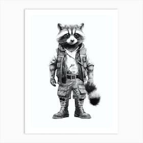 Raccoon Wearing Boots Illustration 2 Art Print