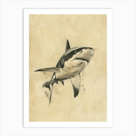 Largetooth Cookiecutter Shark Vintage Illustration 6 Art Print