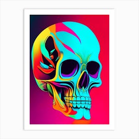 Skull With Tattoo Style Artwork Primary 1 Colours Pop Art Art Print