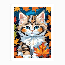 Cat In Autumn Leaves Art Print