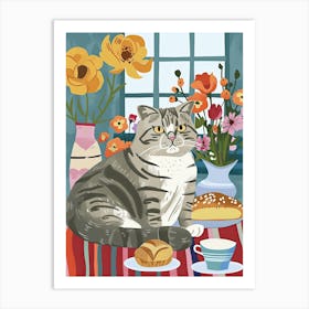 Tea Time With A Scottish Fold Cat 2 Art Print