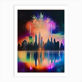 New York City Skyline Fireworks Poster