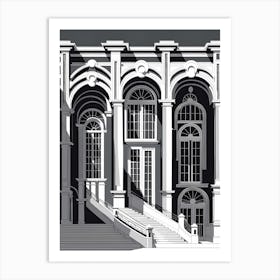 Building With Arches, black and white monochromatic art Art Print