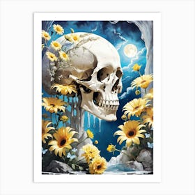 Surrealist Floral Skull Painting (10) Art Print