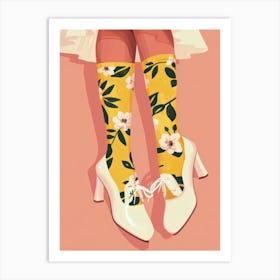Woman White Shoes With Flowers 1 Art Print