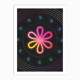 Neon Geometric Glyph in Pink and Yellow Circle Array on Black n.0441 Art Print