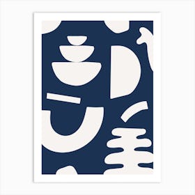 Abstract Shapes - Navy Blue Art Print