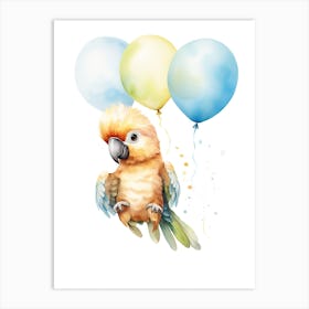 Baby Parrot Flying With Ballons, Watercolour Nursery Art 2 Art Print