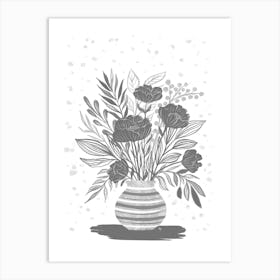 Grey Kitchen Flowers Art Print