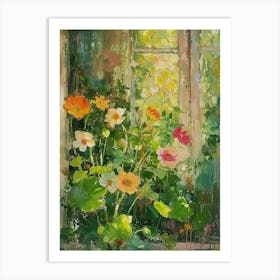 Nasturtium Flowers On A Cottage Window 4 Art Print