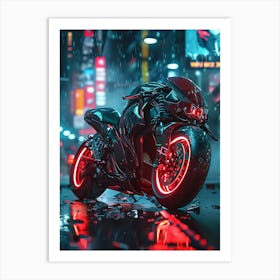 Motorcycle In The Rain Art Print