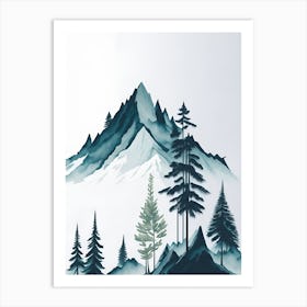 Mountain And Forest In Minimalist Watercolor Vertical Composition 159 Art Print