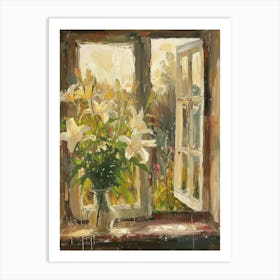 Lily Flowers On A Cottage Window 4 Art Print