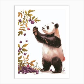 Giant Panda Standing And Reaching For Berries Storybook Illustration 8 Art Print