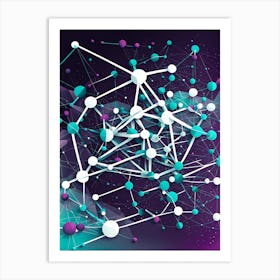 Abstract Network Of Dots, , Molecular art, modern home decor, vibrant colorful art, minimalist art, Science art, Class room Art Print