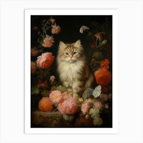 Floral Rococo Style Cat  3 Art Print