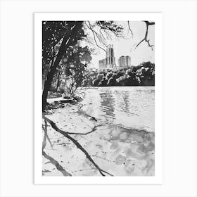 Zilker Metropolitan Park Austin Texas Black And White Watercolour 2 Art Print