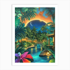 Tropical Jungle At Night Art Print