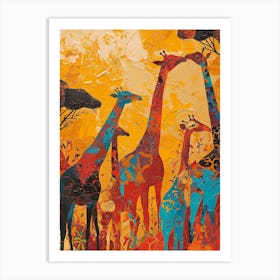 Mustard Textured Giraffe Herd 1 Art Print