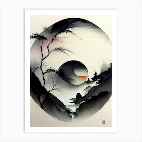 Landscapes Yin And Yang Japanese Ink Art Print