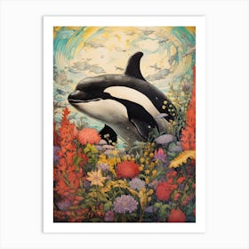 Orca Whale And Flowers 9 Art Print