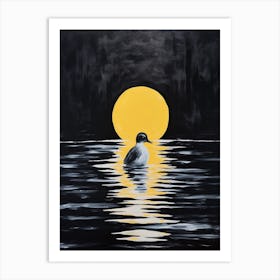 Black Duckling Swimming In The Moonlight Gouache 2 Art Print
