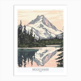 Mount Baker Usa Color Line Drawing 1 Poster Art Print