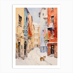 Cat In The Streets Of Krakow   Poland With Snow 2 Art Print