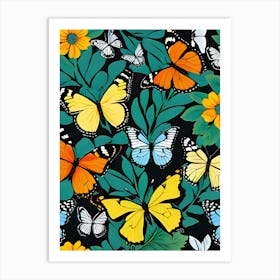 Butterflies On A Black Background 2 Art Print