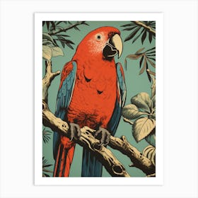 Vintage Bird Linocut Parrot 3 Art Print