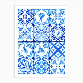 Blue And White Tile Pattern Art Print