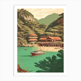 Gaya Island Malaysia Vintage Sketch Tropical Destination Art Print