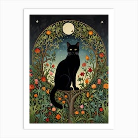 Black Cat In A Tree Style William Morris Art Print